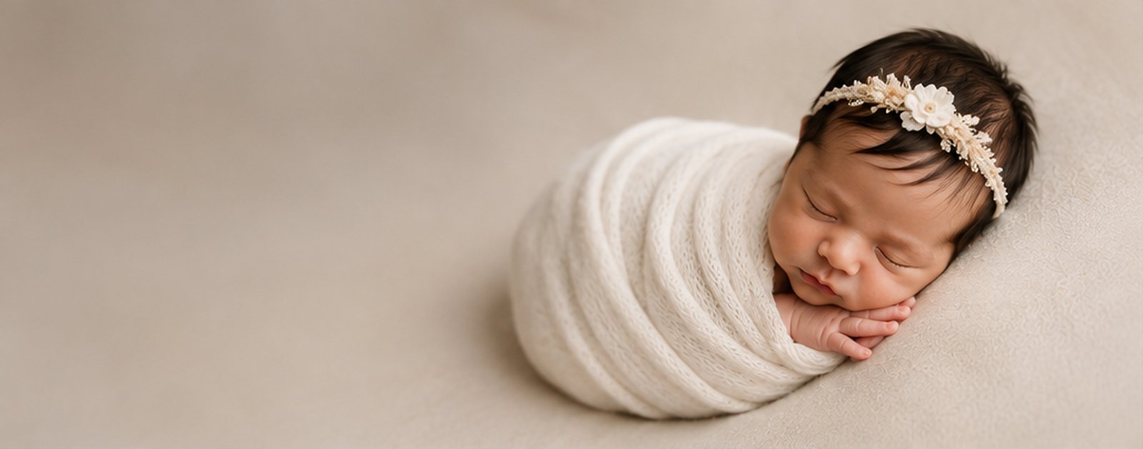 Newborn baby wrapped and sleeping peacefully in a woven basket